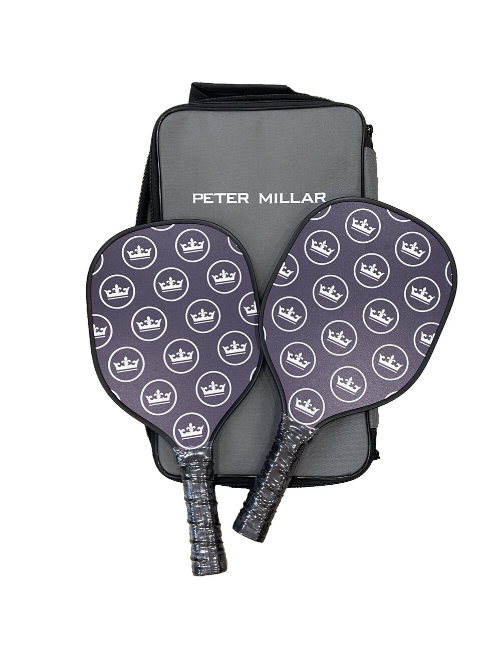 NEW! Peter Millar Pickleball Set of 2 Rackets Crown Logo Navy w/ Carrying Bag